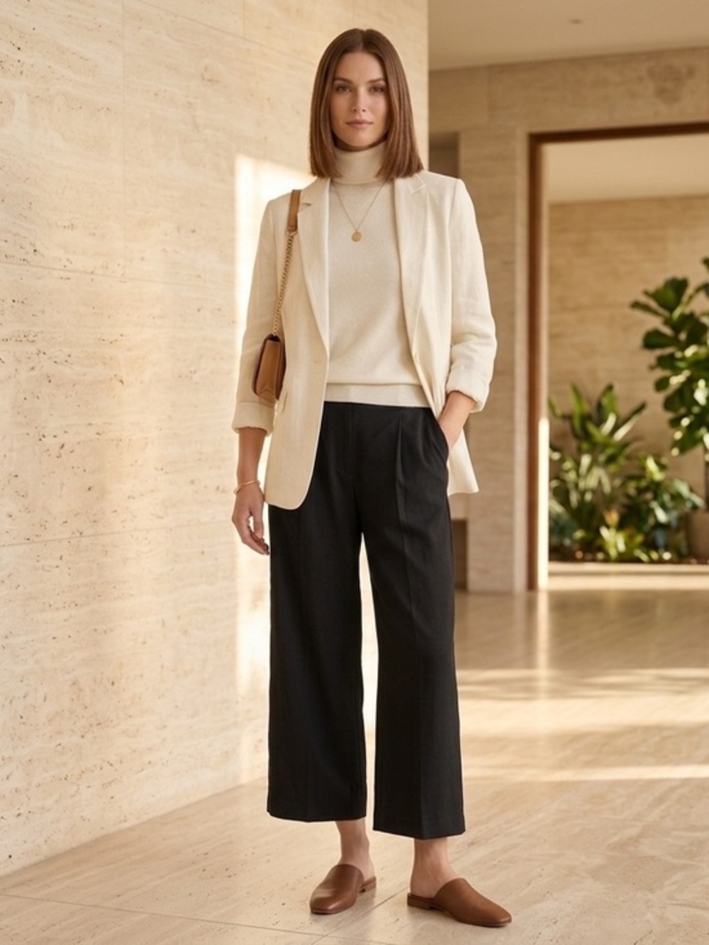 Kit and Ace Black Silk Blend Wide Leg‎ Cropped Pleated Pants Size 8